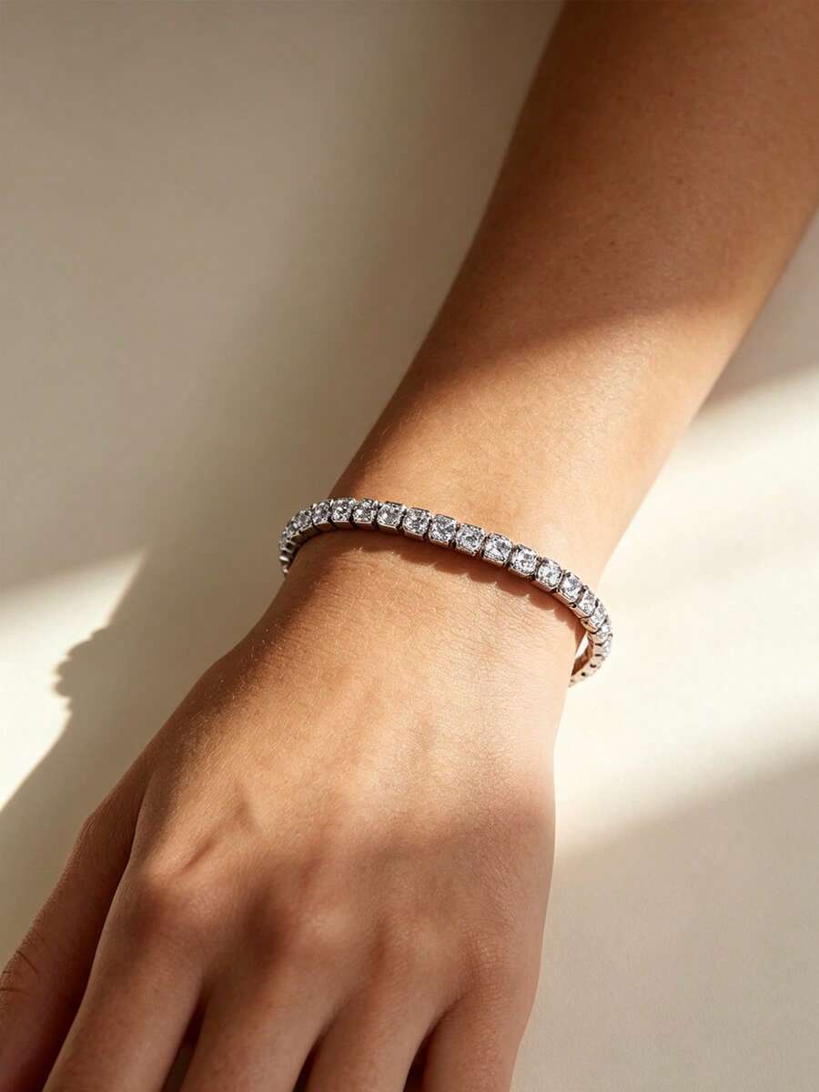 1pc Silver-Color Artificial Zirconia Bracelet For Women