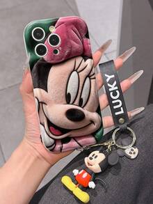 Disney Mickey Mouse Clubhouse Phone Case : 3D Fluffy Pattern Border Protector Phone Soft Phone Case With A Free Cute Mickey Bracelet Chain Lanyard, Mickey, Minnie, Goofy, Donald Duck, Daisy Duck, Pluto, For Apple 17 Promax 17 Pro 16 15 14 13 12 11 Pro Max XS Max X XR Soft Cover Summer Phone Case - 白色 - 查看 5