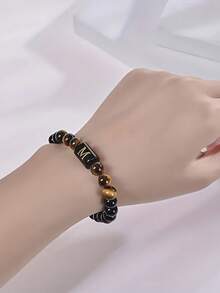 1 chiếc vòng tay nam Bohemia, vòng tay hạt đá mắt hổ và tourmaline bảo vệ với chữ cái đầu từ A-Z, quà tặng trang sức mùa hè, quà tặng cho nam giới. - Nhiều màu - Xem 7