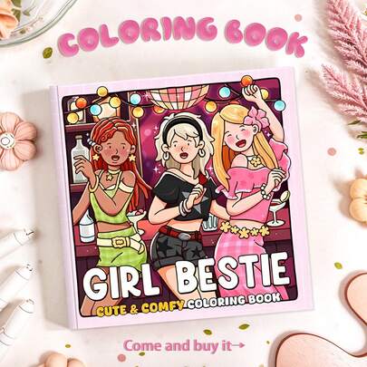 [Stress Relief Hand-Drawn] Girl Bestie Healing 24-Page Coloring Book | Beginner Tracing + Stress-Relieving Doodles, Coloring Book For Adults And Teens, Simple Yet Large Relaxation Designs, Cute Animal Characters To Relieve Stress, Suitable For Stationery, School Supplies, Perfect Gift For Girls, Wedding Season, Mother's Day