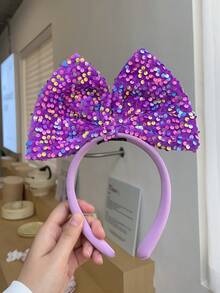 1pc Glitter Bow Headband, Cute Non-Damaging Hair Hoop, Stage Performance Party Hair Accessory - Multicolor - View 6