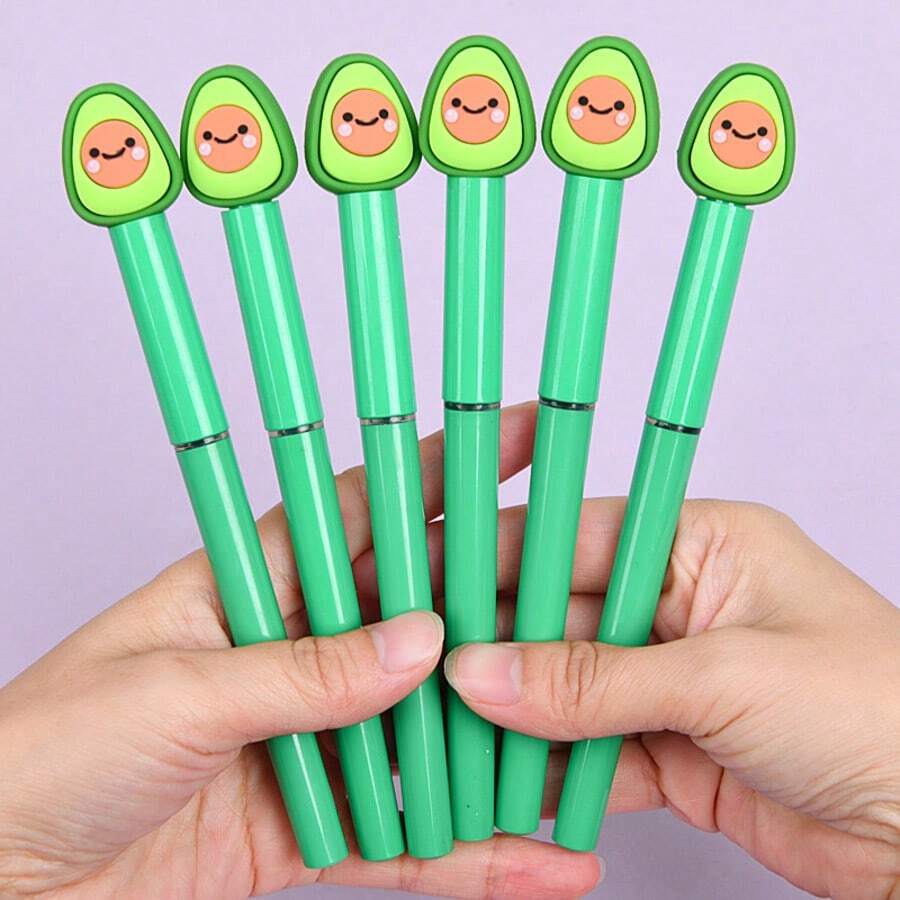 1/3/5 piezas Bolígrafos neutros con cara sonriente de aguacate lindo, tapa verde, diseño de fruta creativo, escritura suave, adecuado para diario, planificación, notas, artículos de oficina