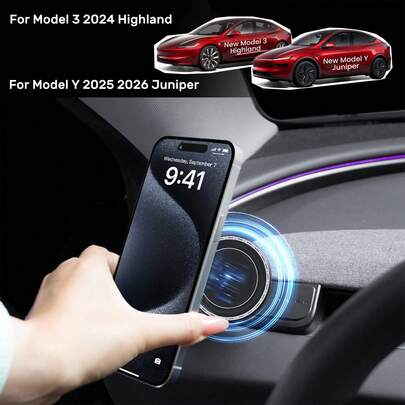 Soporte magnético para teléfono de coche (solo para conducción a la izquierda) compatible con Tesla para Model 3 Highland 2024 2025, para Model Y Juniper 2025 2026, soporte para teléfono para Model Y/3 Additions 2025