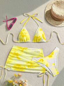 Conjunto de traje de baño de vacaciones para mujer, conjunto de vacaciones de verano para mujer, conjunto de playa para mujer - Amarillo 2 - Ver 1