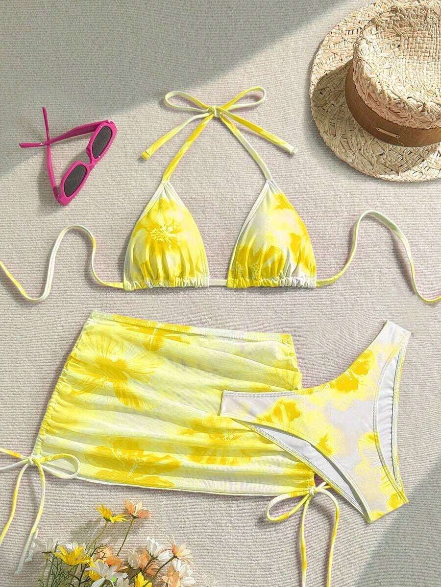 Conjunto de traje de baño de vacaciones para mujer, conjunto de vacaciones de verano para mujer, conjunto de playa para mujer - Amarillo 2 - Ver 1