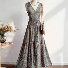 Long Sleeveless Casual Vacation Dress With Lace Collar, Suitable For Bohemian, Beach, Tropical Resort Occasions, New Year Party Outfit White Summer Elegant - Verde - Ver 1