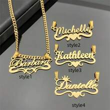 1pc Customized Stainless Steel Name Necklace, Handwritten Font With Heart Accent, Gold Tone Chain, Personalized Nameplate Necklace For Men Women - Multicolor - View 9
