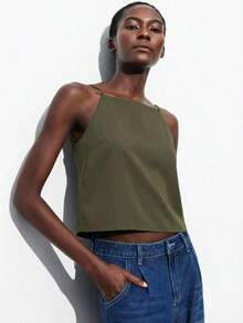 Blusa sin mangas con lazo ajustable, elegante para fiesta, oficina, viajes, casual, romántica, adecuada para invitados de boda, anfitriones, citas, fiestas, conciertos, desayunos, aeropuerto, vacaciones de verano - Verde militar - Ver 6