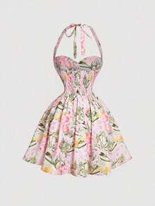 de mujer con estampado floral romántico de cuello halter - Multicolor - Ver 2