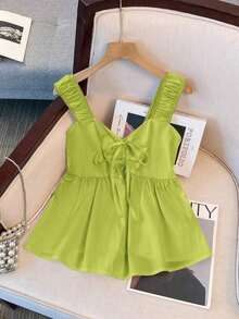 Blusa sin mangas de ajuste holgado con cintura anudada para mujer - Verde - Ver 4