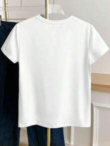 Camiseta de mujer de manga corta, diseño clásico de estampado de rayas, top casual de verano para exteriores, patrón elegante, uso versátil diario, al aire libre, de compras, de viaje - Blanco - Ver 2