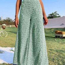 WYWH Ditsy Floral Print High Waist Wide Leg Pants - verde menta - Ver 4