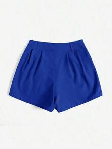 Shorts diarios tejidos de unicolor para mujer, sencillos - azul real - Ver 2