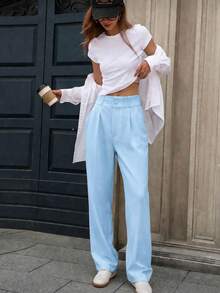MODA MO, REF: 505 Women's Dress Pants, High Waist, Casual, Sophisticated, Elegant, Modern, Casual, Blogger, Striped, Refined Look, Comfortable, Summer  3.3. - 淺藍色 - 查看 3