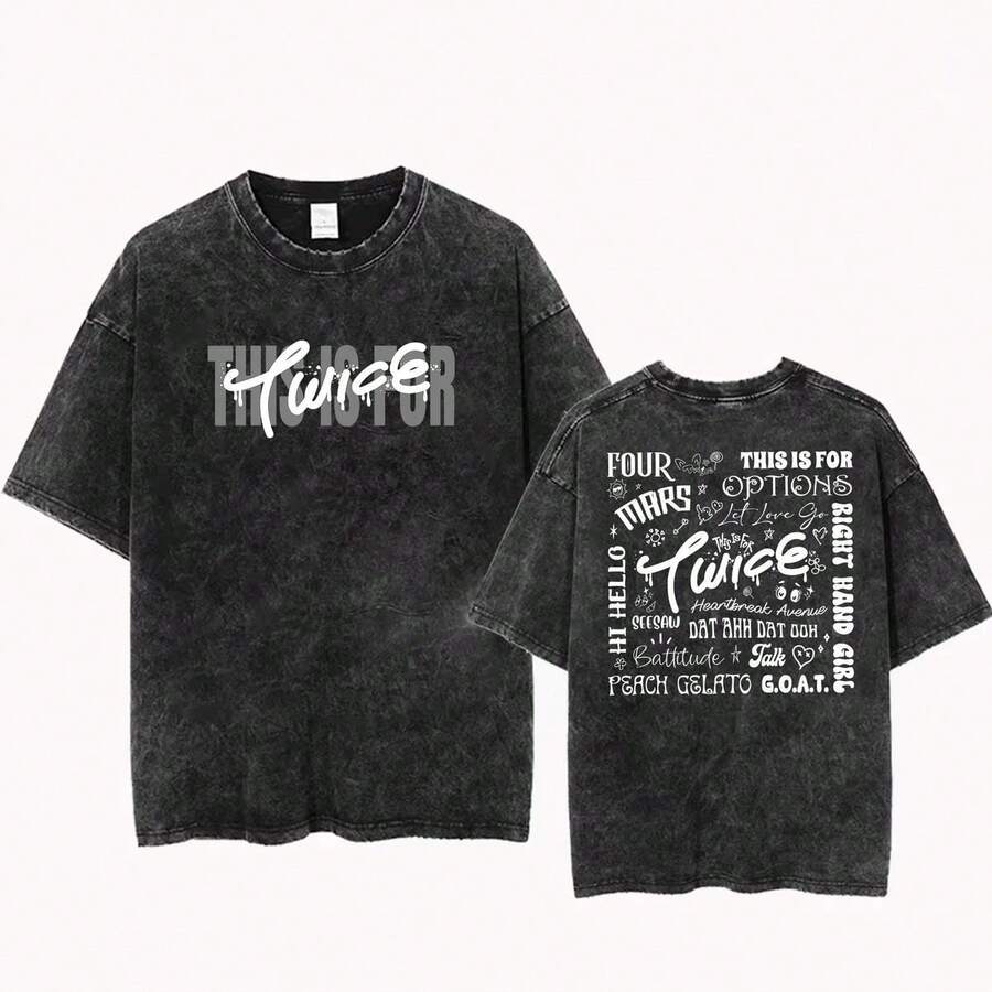 1 Piece Unisex Oversized Crew Neck Short Sleeve T-Shirt, Distressed And Washed, 100% Heavyweight 220g Cotton, Designed By Y2K Artists In A Vintage American Style, Graphic Print Of City Names, Ideal For Everyday Wear, Concerts And Festivals - 黑色 - 查看 1