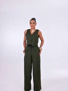 Calca Pantalona De Alntaria  Risco calca111114 - Verde Militar - Visão 4