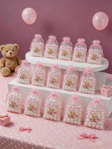10 túi quà lưới hình gấu hồng, túi organza dây rút 15*10cm, thích hợp cho tiệc mừng em bé chào đời, trang trí tiệc sinh nhật lần thứ nhất, túi quà tặng, đựng trang sức, tiệc tiết lộ giới tính, tiệc mừng em bé, quà tặng tiệc cưới, trang trí tiệc ngày lễ. - Gấu hồng - Xem 3
