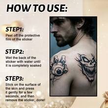 1pc Horror Skull & Spider Web Temporary Tattoo Set - Realistic Black Ink Style, Waterproof & Remova Ble For Boys & Girls Waterproof Horror Body Makeup For Cosplay, Party & Costume,Sketch Style - Black - View 7