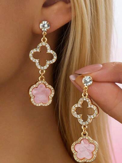 1 Pair Fashionable Elegant Minimalist Design Lucky Four-Leaf/Five-Leaf Clover Luxury Drop Earrings For Women