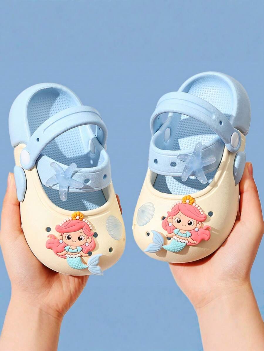 1 Pair Mermaid Style Children's Slippers, Girls Summer New Cute Toddler Indoor/Outdoor Sandals - Blue - View 1