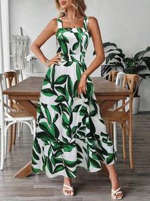 Vestido deslizante casual y elegante con diseño de cintura elástica, lazo de moño y estampado floral para vacaciones y uso diario de mujer - Multicolor 2 - Ver 6