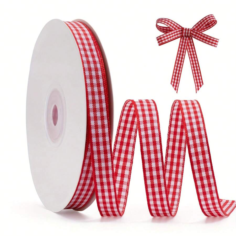 10.0m Red & White Plaid Ribbon - High Quality Decorative Ribbon For Gift Wrapping, Bow Making, Crafts, DIY Projects, Party Decorations, Suitable For Handicrafts, Craft Supplies, Rustic Style, Vibrant Colors