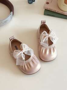 Girls' Pearl Bow Decor Soft Sole Mary Jane Shoes Non-Slip Beginner Shoes - Pink - View 2