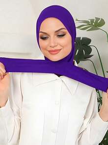 Awegeo Khăn trùm đầu nữ Hijab, khăn choàng đầu tiện dụng kiểu Trung Đông có cúc cài, khăn choàng đầu thoải mái thường ngày. - Màu tím - Xem 2