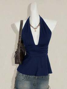 Top de tirantes sin espalda negro tipo babydoll para mujer, diseño de Halloween - Azul marino - Ver 10