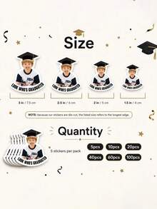1-50pcs Customized Graduation Face Stickers, Personalized Sticker Labels For Cups And Cookies, Vinyl Decal Party Favors - Multicolor - View 8