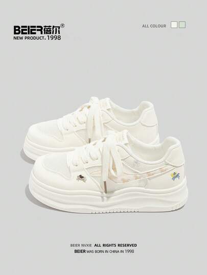 BEIER Zapatos deportivos para mujer de suela gruesa, estilo casual con cordones y malla de color contrastante