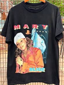Camiseta unisex vintage de Mary J. Blige para hombre y mujer, 100 % algodón suave, lavable a máquina, camisetas esenciales para el uso diario y todas las estaciones, estampado de alta calidad, ideal para entusiastas del estilo urbano, regalo perfecto para fans y amigos - 220 g, holgada y cómoda. - Atrás - Ver 6