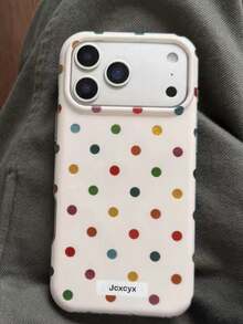 可愛彩色圓點冰川紋理柔軟手機殼，適用於 iPhone 17 Pro Max、17 Pro、17 Air、17、12、13、14、15、16 Pro Max、14 Plus、15 Plus、16 Plus、11、17、16、15、14、13、12，不對稱箔圖案女孩保護套 - 米白底彩色波點 - 查看 5