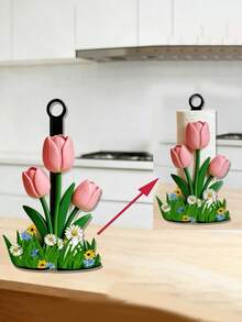 1PC 2D Acrylic Tulip Kitchen Towel Rack, Elegant Tulip Shape Desktop Tissue Dispenser Storage Holder, Cute Holiday Gift, Towel And Fabric Not Included - Multicolor - View 4