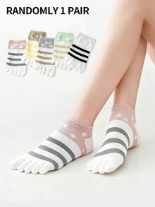 1/2/3/5 Pairs Women Colorful Striped Star Pattern Toe Separator Comfortable Casual Five Finger Socks - Multicolor - View 10