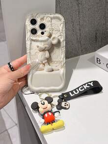 Disney Mickey Mouse Clubhouse Phone Case : 3D Fluffy Pattern Border Protector Phone Soft Phone Case With A Free Cute Mickey Bracelet Chain Lanyard, Mickey, Minnie, Goofy, Donald Duck, Daisy Duck, Pluto, For Apple 17 Promax 17 Pro 16 15 14 13 12 11 Pro Max XS Max X XR Soft Cover Summer Phone Case - 白色 - 查看 3