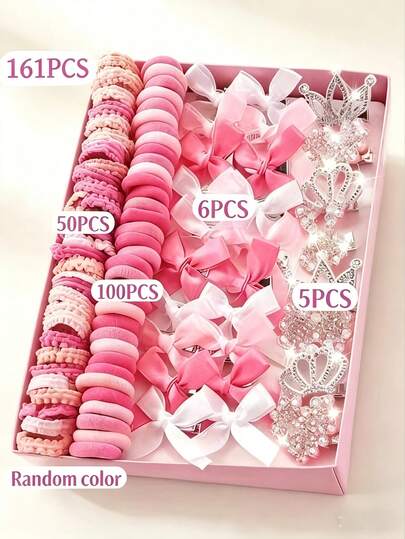 161pcs Cute Bowknot, Crown, Heart, Rabbit Rhinestone Hair Clips, Suitable For Daily Use