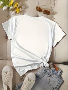 Women's Modern, Casual T-Shirt, Perfect For Parties And Lounging At Home. 100% Cotton, Relaxed Fit. Women's Oversized Casual T-Shirt In Heather Gray With Bold "GUGGI" Letter Print - Breathable And Stretchy Fabric, Relaxed Fit With Crew Neck, Machine Washable Sports Top For Casual Wear And Light Exercise, Women's T-Shirts, Light Exercise Wear, Medium Stretch Fabric, 100% Cotton - 白色 - 查看 2