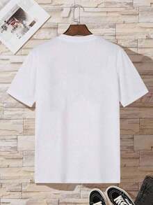Hombres Camiseta con estampado de dibujos animados - Blanco - Ver 3