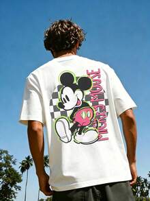 Men's Disney Neon Line Mickey Mouse Tee, Bright Print, Loose Fit, Stylish Casual Wear. - 白色 - 查看 4