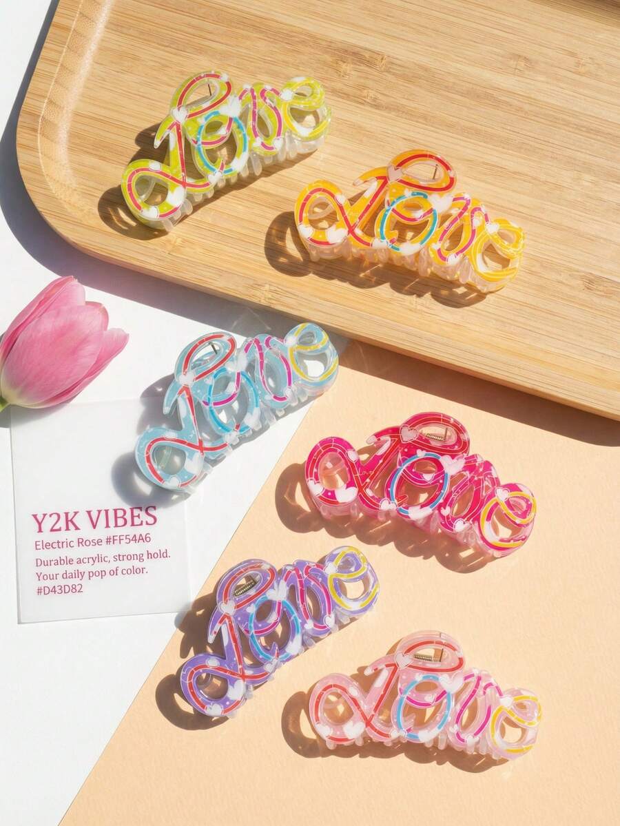 6PCS Summer Candy Color LOVE Letter Transparent Hair Claw Clips Women's Hair Accessories Sweet Versatile Back Of Head Updo Hair Clips Set Daily Casual Wear Half-Up Ponytail And Braided Hair Party Wedding Outing Valentine's Day Commute Daily