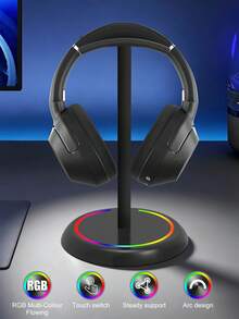 Giá đỡ tai nghe RGB ổn định với đèn LED điều khiển cảm ứng, đế chống trượt và đệm cong, bảo vệ tai nghe và giữ cho bàn làm việc gọn gàng cho game thủ PC. - Xem 3