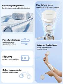 kinscoter 1個可充電式1600mAh迷你便攜式冷卻頸部風扇，可折疊露營旅行配件海灘冷風機，靜音可充電式迷你頸掛風扇，懸掛式小型電風扇 - 冰敷款 - 查看 3