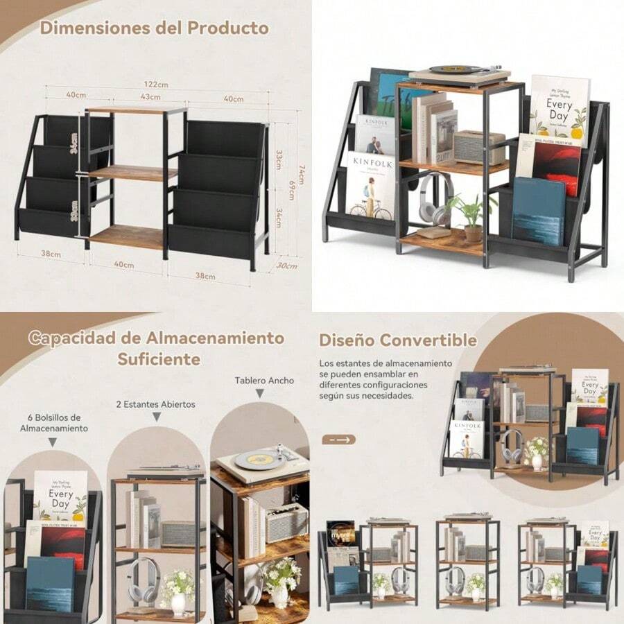 FURRIFIC Mueble para Tocadiscos Librero Minimalista, Estante Organizador con Dos Repisas para Exhibición y Almacenamiento, Base Ajustable, para Oficina, Salón, Dormitorio - como en la imagen - Ver 1