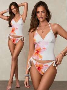 Conjunto de bikini a cuadros de cereza dulce - Naranja Coral - Ver 9