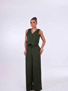Calca Pantalona De Alntaria  Risco calca111114 - Verde Militar - Visão 2
