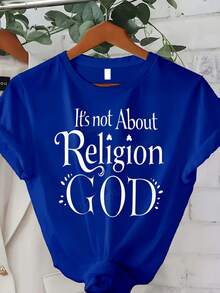 Camiseta de talla grande para mujer Trebalena con la frase "No es una cuestión religiosa, sino una relación con Dios" – camiseta de temática religiosa, 100% holgada, de manga corta, cuello redondo, informal, para uso diario en verano. - Azul - Ver 1
