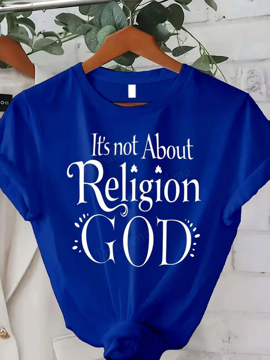 Camiseta de talla grande para mujer Trebalena con la frase "No es una cuestión religiosa, sino una relación con Dios" – camiseta de temática religiosa, 100% holgada, de manga corta, cuello redondo, informal, para uso diario en verano. - Azul - Ver 1