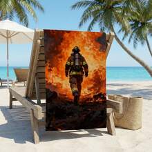 1条消防员沙滩巾，超强吸水超大沙滩毯，适合旅行、游泳池、潜水、冲浪、瑜伽、露营，多种尺寸可选，沙滩配件 - 消防員 - 查看 2