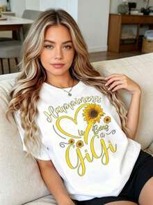 1 pieza de camiseta para abuela para mujer, camisetas con estampado GiGi, regalos para abuela, camisetas para el Día de la Madre, camiseta GiGi de manga corta, camiseta transpirable de cuello redondo para mujer, ropa casual para el hogar y exteriores, 180g, 100% algodón suave. - Blanco - Ver 2